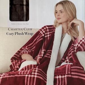 Charter Club Gray Cozy Plush Plaid Wrap 50" x 70"